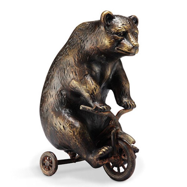 Big Bear on Little Trike Garden Sculpture Riding Bicycle Statues Aluminum